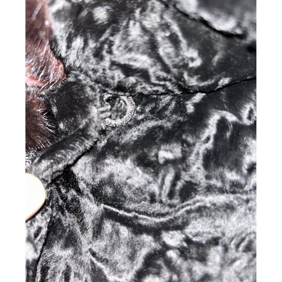 Vintage 60s Black Karakul Lamb Swing Coat Size Mink Collar Mod Glam Luxurious - Picture 4 of 11